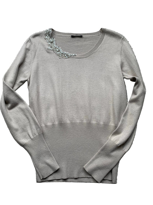 Caractère grey jewelled neck fine knit jumper Size M UK 12 - KingsRoad1990