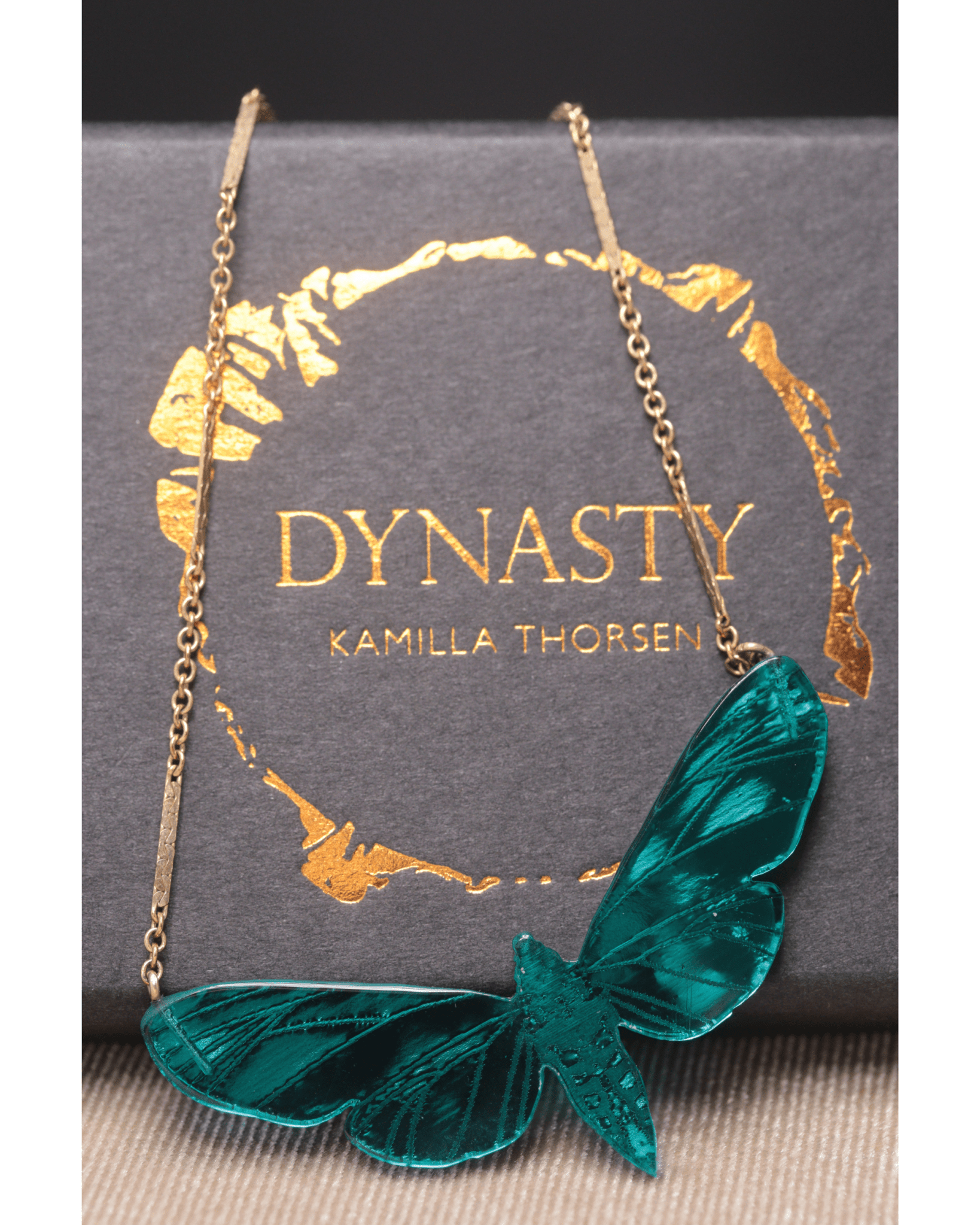 Dynasty by Kamilla Thorsen jade green moth necklace - KingsRoad1990