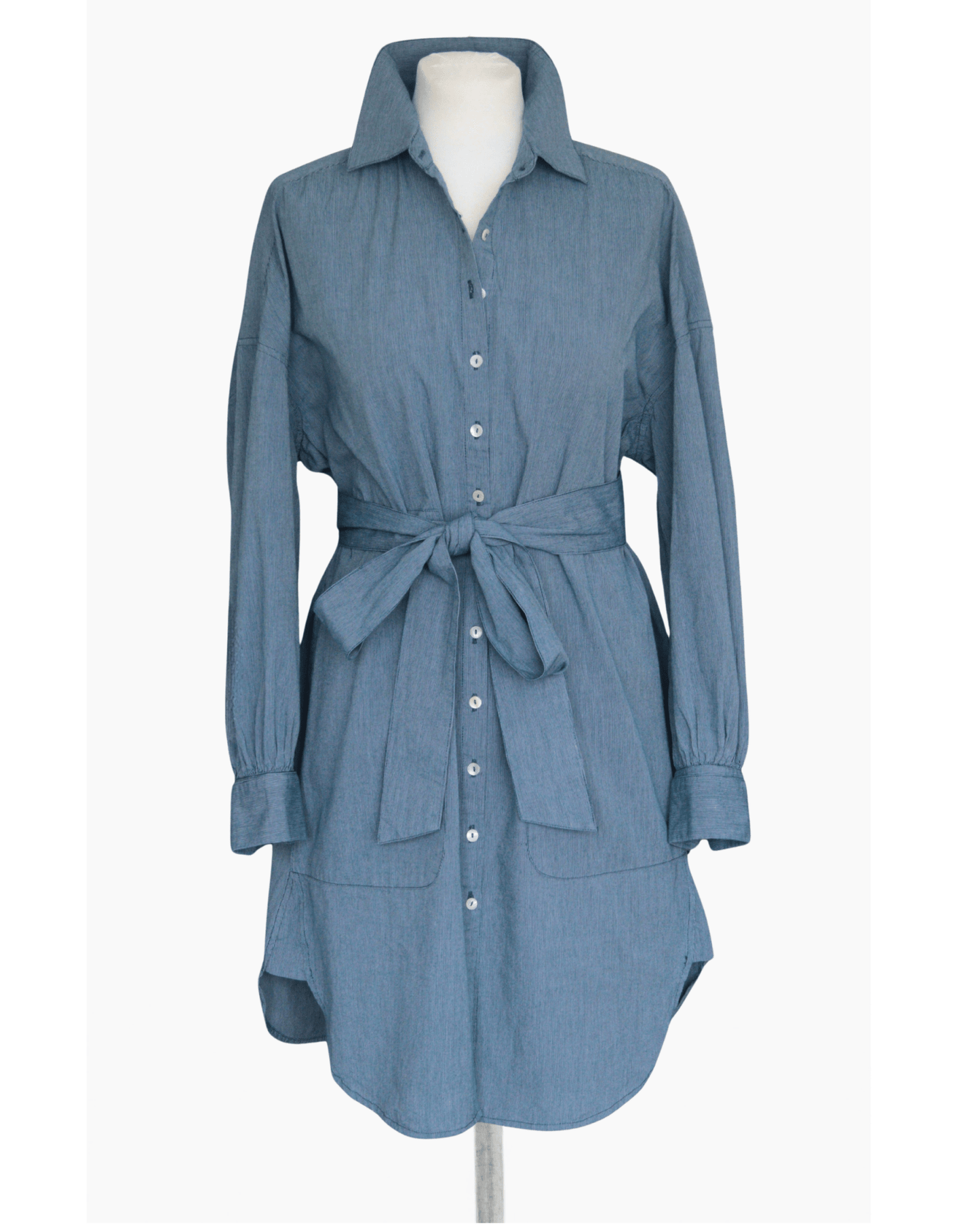 French Connection blue micro - stripe shirt dress Size 12 - 14 - KingsRoad1990
