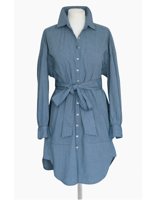 French Connection blue micro - stripe shirt dress Size 12 - 14 - KingsRoad1990