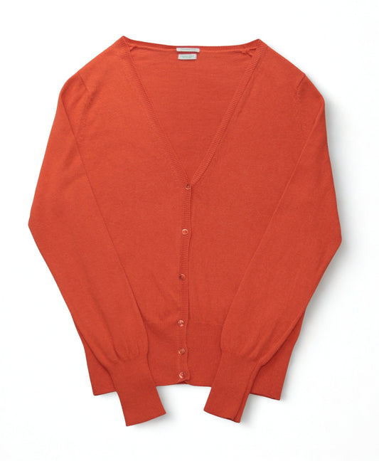 Benetton orange V - neck cardigan Size M UK 12 - KingsRoad1990