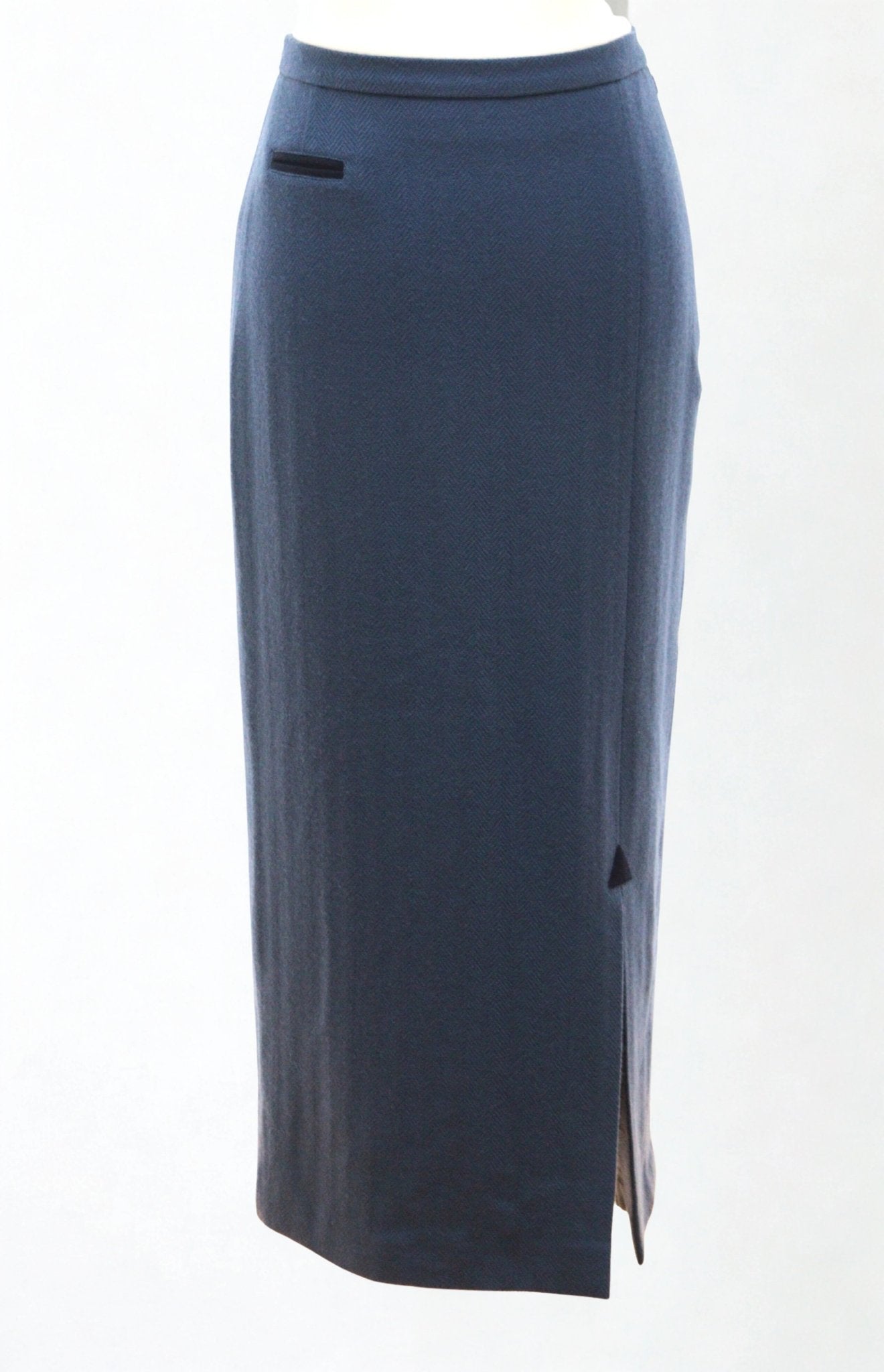 Avoca dusky blue wool herringbone column skirt Size 10 - KingsRoad1990