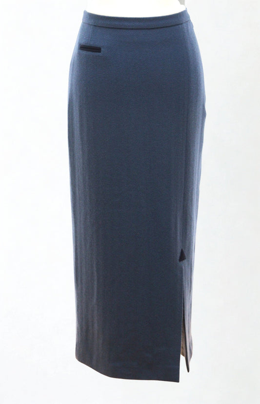 Avoca dusky blue wool herringbone column skirt Size 10 - KingsRoad1990