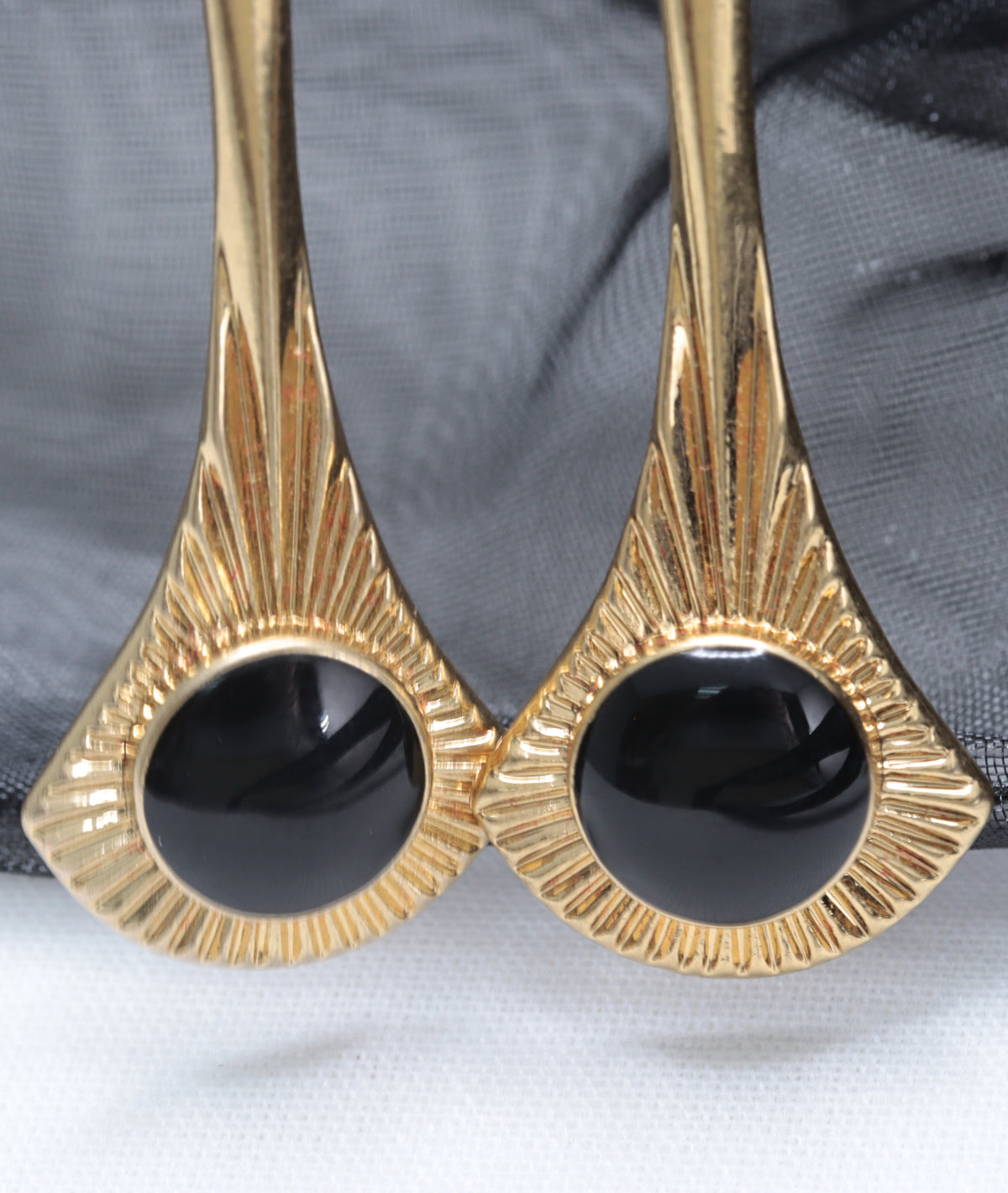 Pilgrim gold-toned black stone drop earrings